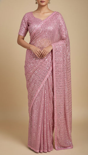 Latest Georgette Sequence Embroidery Saree Blouse