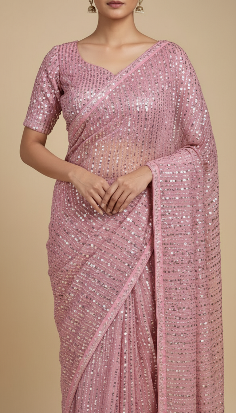 Latest Georgette Sequence Embroidery Saree Blouse