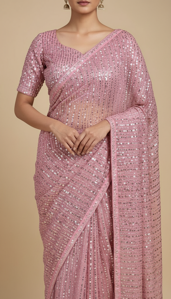 Latest Georgette Sequence Embroidery Saree Blouse