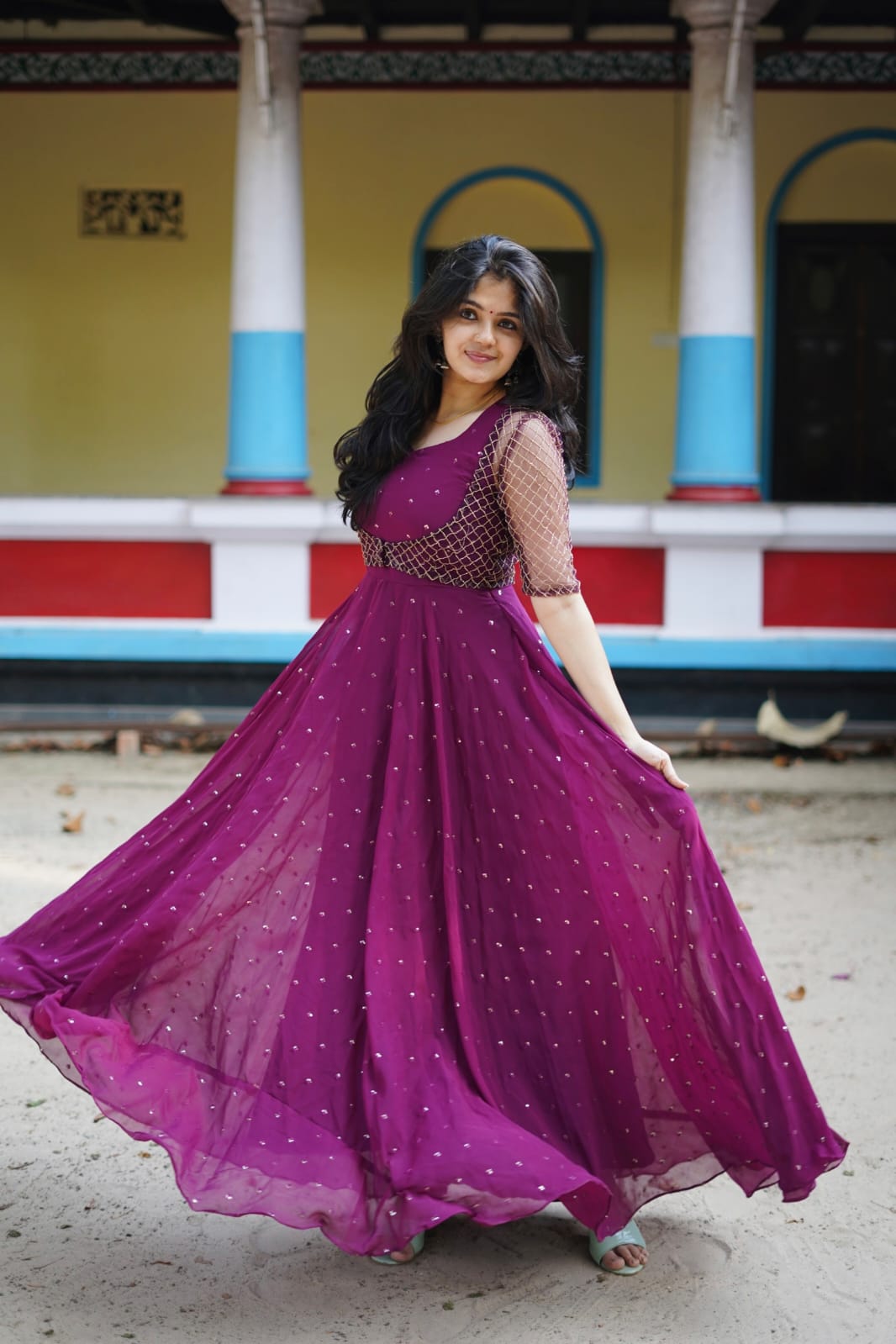Georgette Gown With Embroidery Work Overcoat