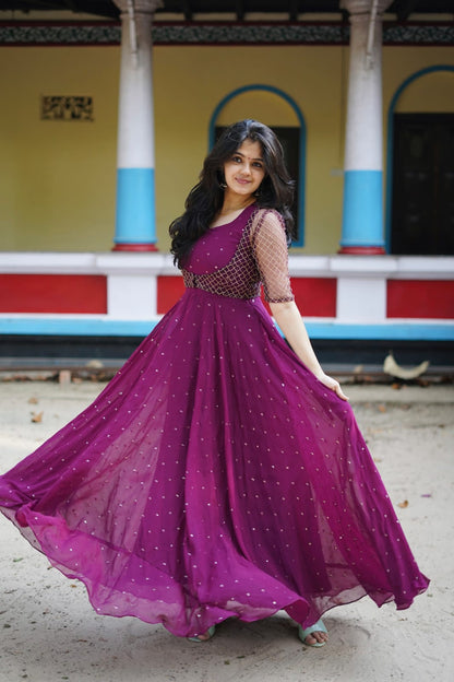Georgette Gown With Embroidery Work Overcoat