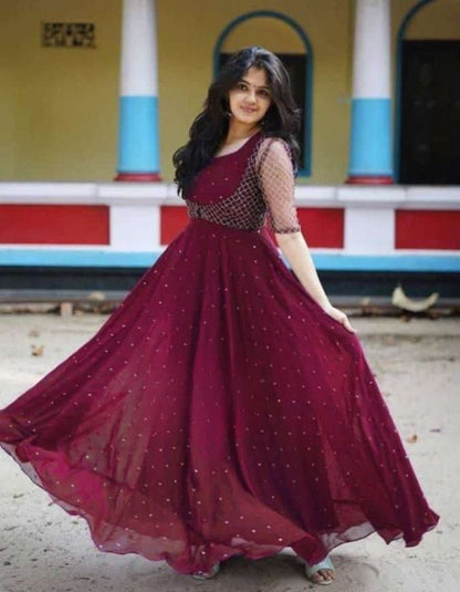 Georgette Gown With Embroidery Work Overcoat