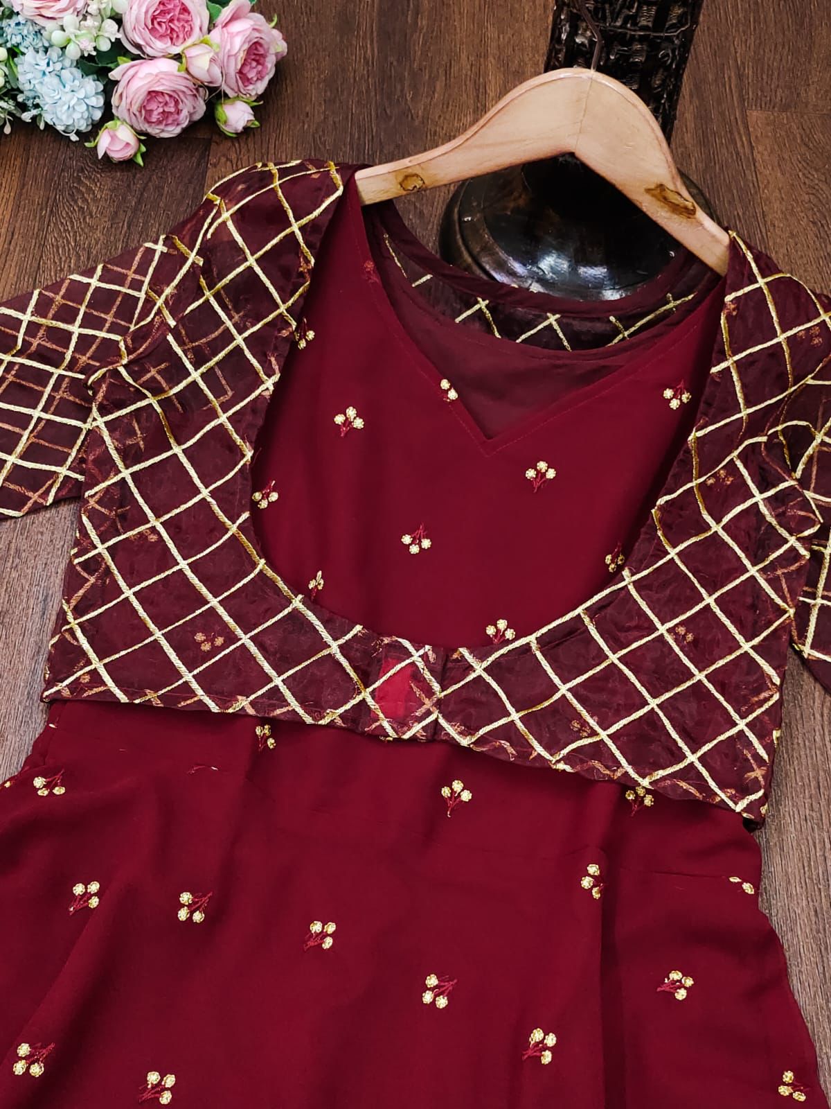 Georgette Gown With Embroidery Work Overcoat