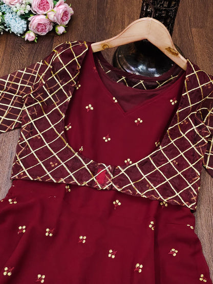 Georgette Gown With Embroidery Work Overcoat