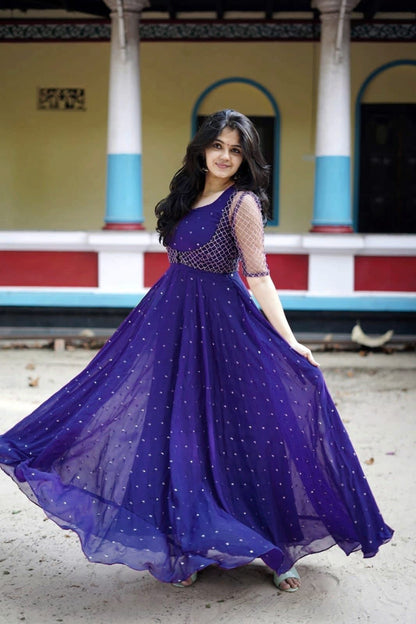 Georgette Gown With Embroidery Work Overcoat
