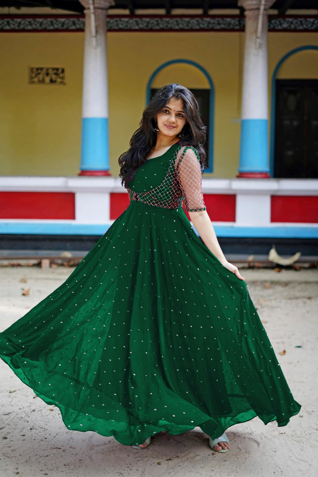 Georgette Gown With Embroidery Work Overcoat
