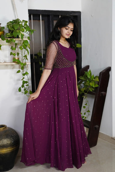 Georgette Gown With Embroidery Work Overcoat