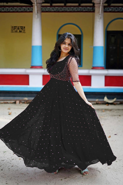 Georgette Gown With Embroidery Work Overcoat