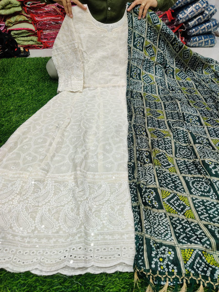 Beautiful Anarkali Chikan Seqvens Gown With Dupatta