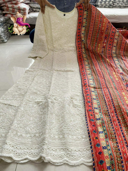 Beautiful Anarkali Chikan Seqvens Gown With Dupatta