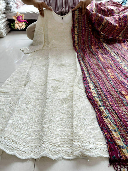 Beautiful Anarkali Chikan Seqvens Gown With Dupatta