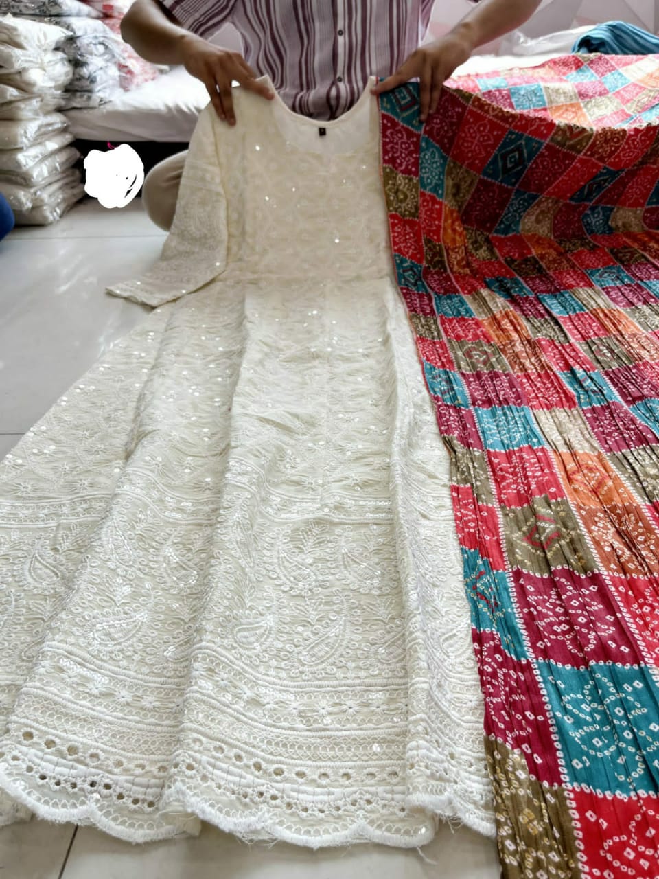 Beautiful Anarkali Chikan Seqvens Gown With Dupatta