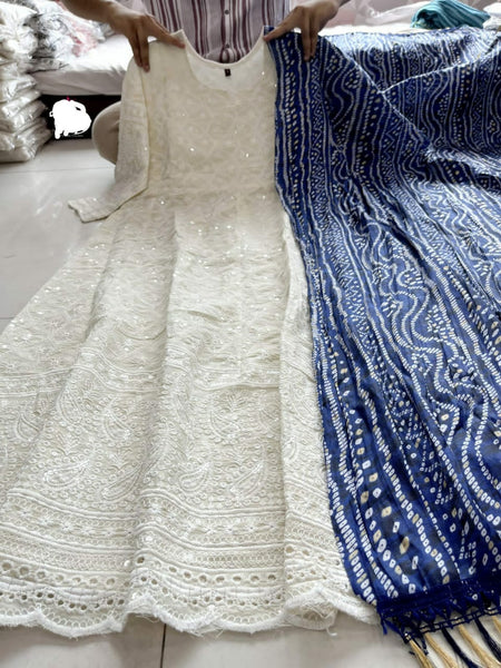 Beautiful Anarkali Chikan Seqvens Gown With Dupatta