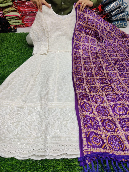 Beautiful Anarkali Chikan Seqvens Gown With Dupatta