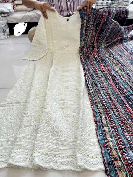 Beautiful Anarkali Chikan Seqvens Gown With Dupatta