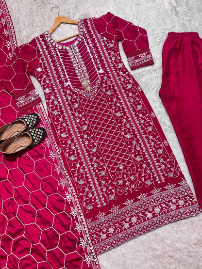 Wonderful Red Color Ready Made Chinna Multi Sequence Work Salwar Suit