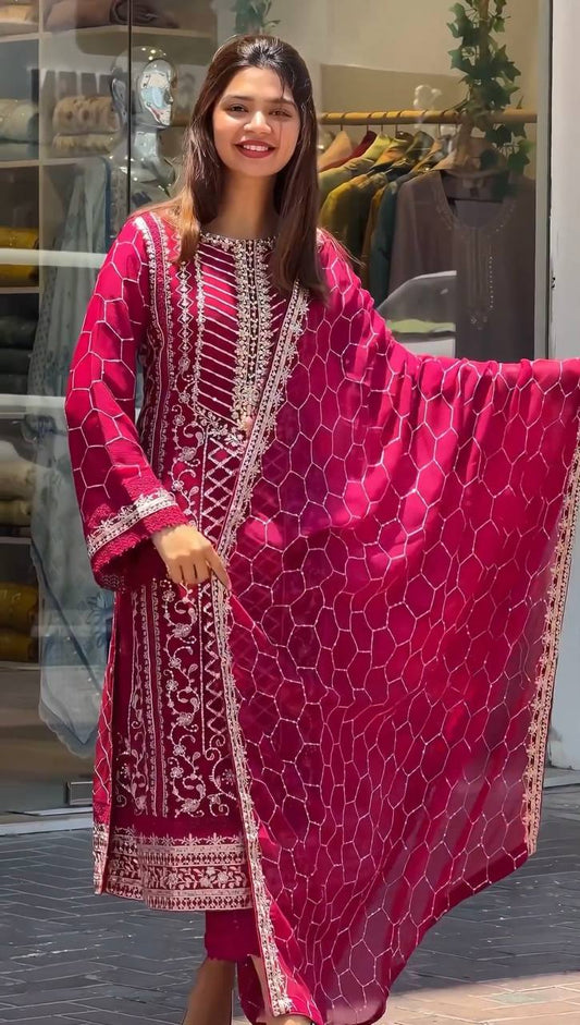 Wonderful Red Color Ready Made Chinna Multi Sequence Work Salwar Suit