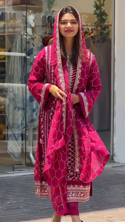 Wonderful Red Color Ready Made Chinna Multi Sequence Work Salwar Suit