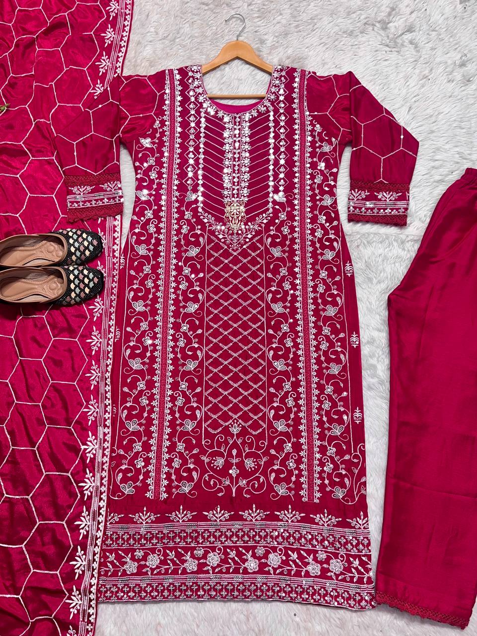 Wonderful Red Color Ready Made Chinna Multi Sequence Work Salwar Suit