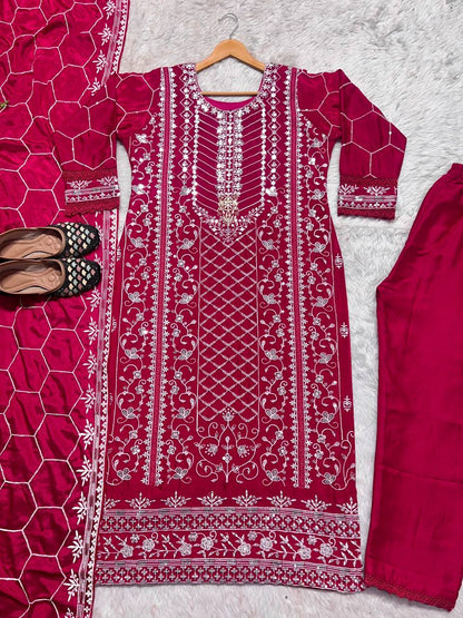 Wonderful Red Color Ready Made Chinna Multi Sequence Work Salwar Suit