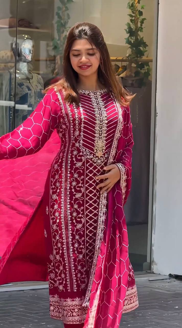 Wonderful Red Color Ready Made Chinna Multi Sequence Work Salwar Suit
