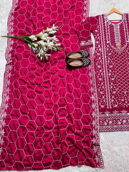 Wonderful Red Color Ready Made Chinna Multi Sequence Work Salwar Suit