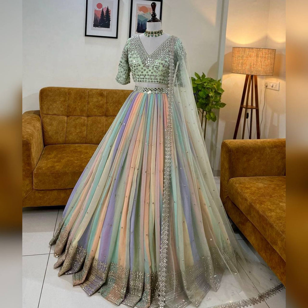 Tie –dye Layered Lehenga Paired With One Shoulder Tie Up Blouse –  shwetangadesign