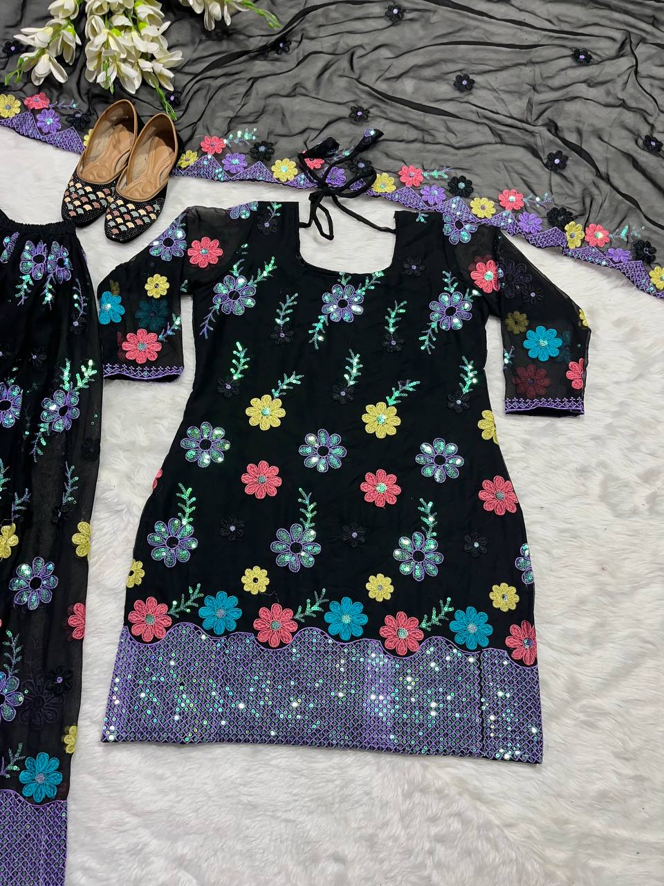 Designer Party Wear Top-Plazzo pant and Dupatta Set with Heavy Embroidery Work