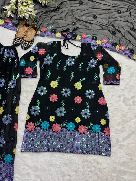 Designer Party Wear Top-Plazzo pant and Dupatta Set with Heavy Embroidery Work