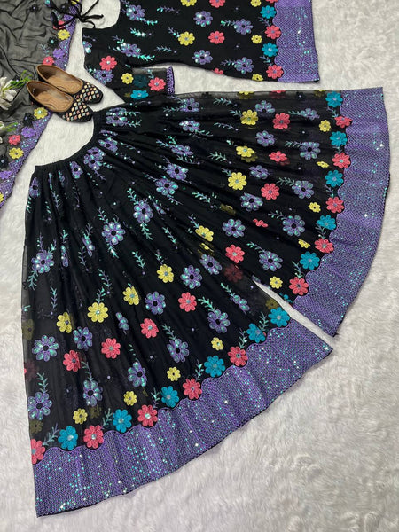 Designer Party Wear Top-Plazzo pant and Dupatta Set with Heavy Embroidery Work