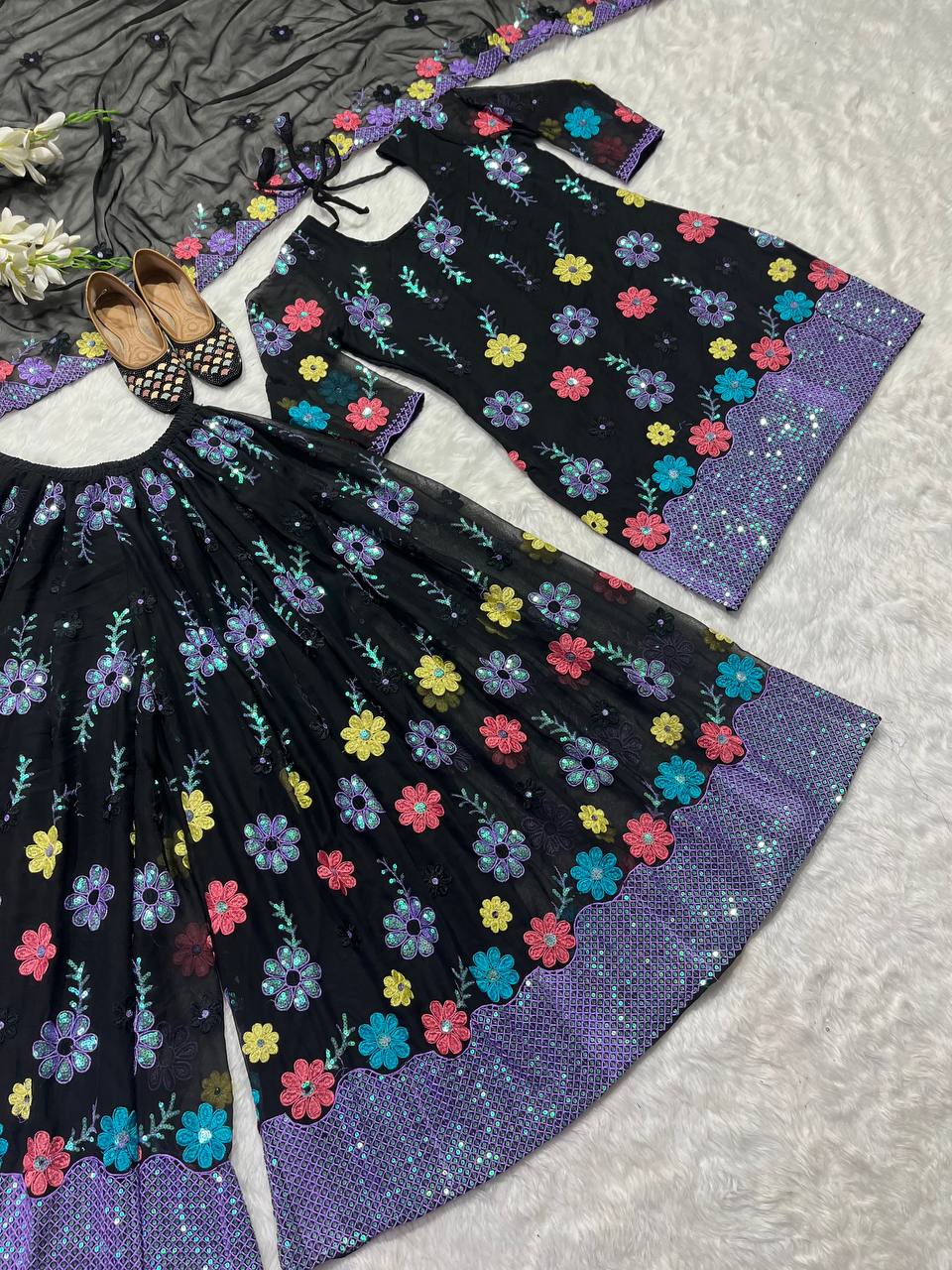Designer Party Wear Top-Plazzo pant and Dupatta Set with Heavy Embroidery Work