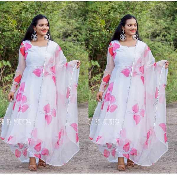 Beautiful Georgette Floral Printed Gown With Duppatta Set