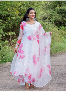 Beautiful Georgette Floral Printed Gown With Duppatta Set