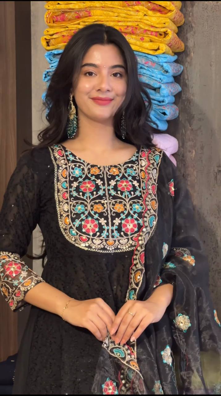 Goeorgeous Black Color Ready Made Georgette Sequence Work Salwar Suit