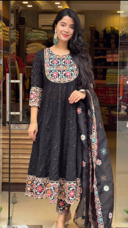 Goeorgeous Black Color Ready Made Georgette Sequence Work Salwar Suit