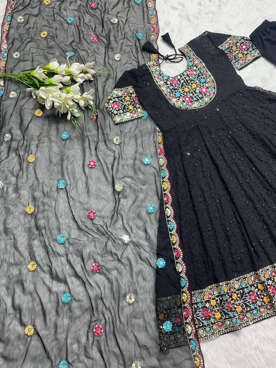 Goeorgeous Black Color Ready Made Georgette Sequence Work Salwar Suit