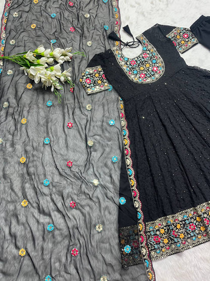 Goeorgeous Black Color Ready Made Georgette Sequence Work Salwar Suit