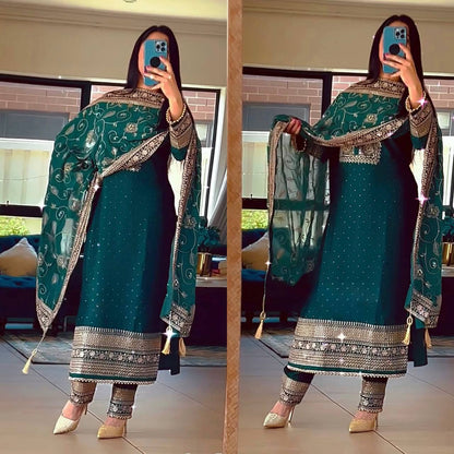 Amazing Rama Color Party Wear Chinon Silk Ready Made Sequence Work Salwar Suit