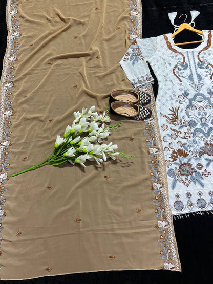 White Color Party Wear Georgette Multi Embroidered Work Salwar Suit