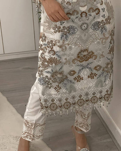 White Color Party Wear Georgette Multi Embroidered Work Salwar Suit