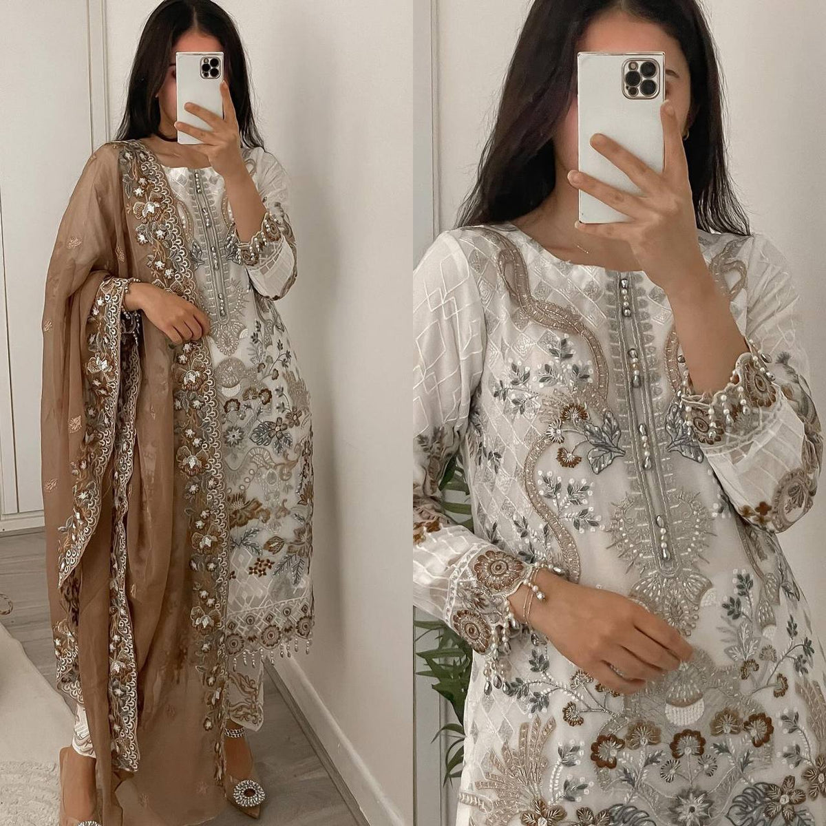 White Color Party Wear Georgette Multi Embroidered Work Salwar Suit