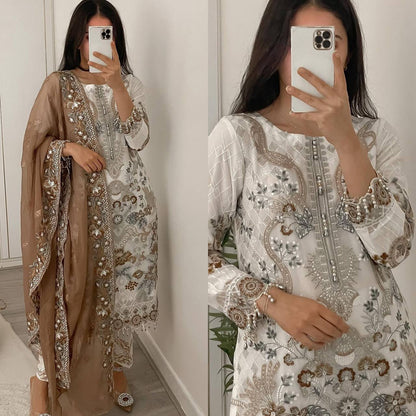 White Color Party Wear Georgette Multi Embroidered Work Salwar Suit