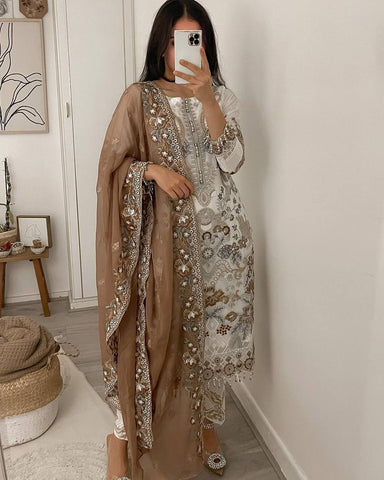 White Color Party Wear Georgette Multi Embroidered Work Salwar Suit