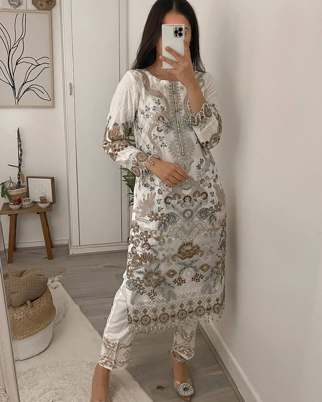 White Color Party Wear Georgette Multi Embroidered Work Salwar Suit