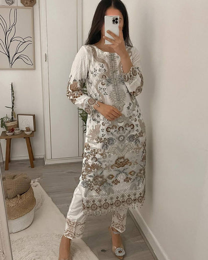 White Color Party Wear Georgette Multi Embroidered Work Salwar Suit
