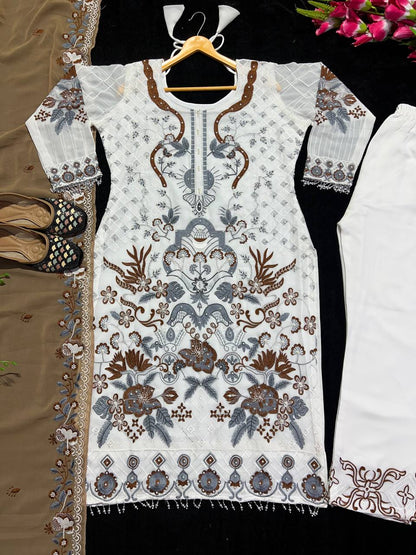 White Color Party Wear Georgette Multi Embroidered Work Salwar Suit