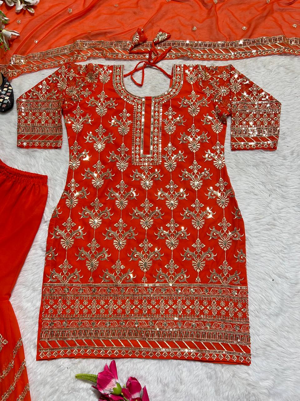 Latest Georgette Wedding Wear Ready Made Sequence Embroidered Work Sharara Suit