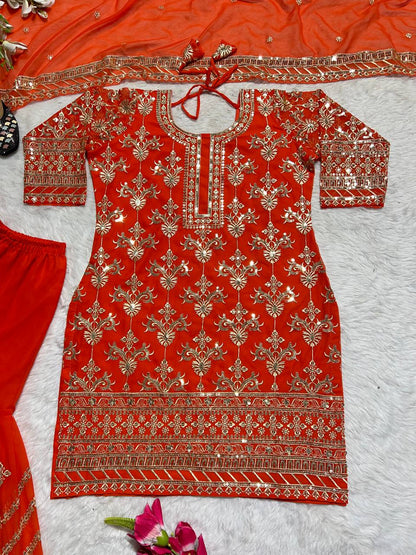 Latest Georgette Wedding Wear Ready Made Sequence Embroidered Work Sharara Suit