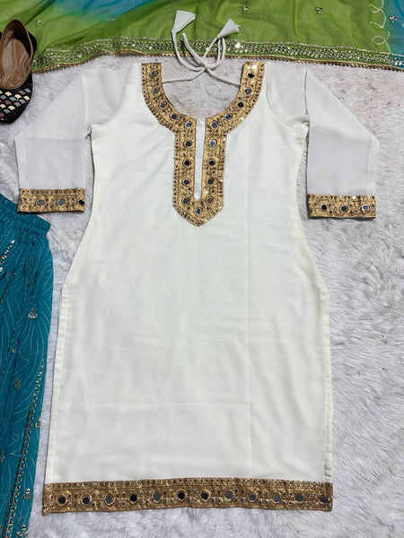 Wedding Wear White Color Georgette Sequence Sharara Suit