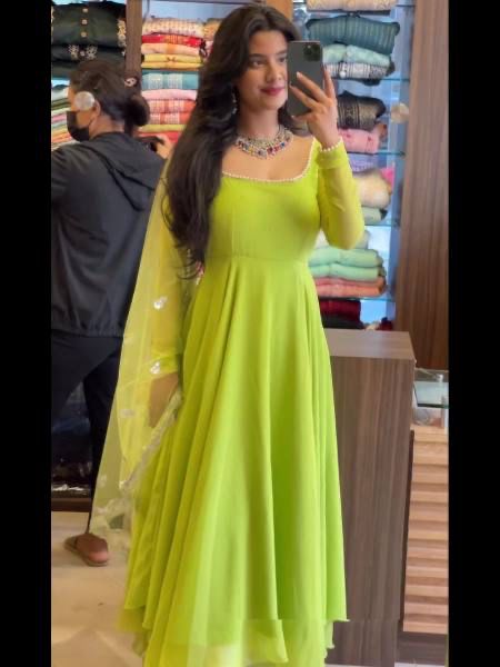 Parot Green Color Georgette Gown Dupatta set